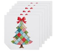Set di 6 tovaglioli quadrati in tessuto patchwork con albero di Natale, riutilizzabili, lavabili, in poliestere, per cene e feste