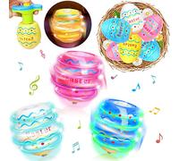 Set di 6 Trottoline Luminose a Forma di Uova di Pasqua, Giroscopio con Luci LED e Musica, Giochi Magici UFO Fidget Ball, Kit Riempitivo per la Caccia alle Uova, Regali per Bambini 3-12+