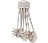 Set di 6 utensili da cucina, 30 cm, antiaderenti, con fessure, spatola, mestolo, forchetta e cucchiaio da portata, lavabili in lavastoviglie (crema)