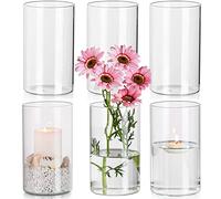 Set Di 6 Vasi Cilindrici in Vetro Hewory, Vaso In Vetro Trasparente da 15cm Per Fiori, Portacandele a Uragano Alto per Candele Galleggianti a Colonna, Vaso da Fiori Rotondo per Matrimonio