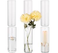 Set di 6 vasi cilindrici in vetro Hewory, vaso in vetro trasparente da 25 cm per fiori,portacandele a uragano alto per candele galleggianti a colonna,vaso da fiori rotondo per centrotavola del nozze