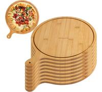 Set di 6 vassoi per pizza in bambù, piatti rotondi in legno di alta qualità per servire e tagliare, leggeri e con manico, perfetti per uso domestico e ristorante (fino a 33 pollici)