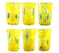 Set Di 6 Vetro Murano Bere Artistico Bicchieri Giallo Fatto a Mano Millefiori