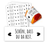 Set di 60 adesivi "Schön, dass du da bist - Bomboniera adatto per baciare cioccolatini I cuori, rettangolari, idea regalo per matrimonio, compleanno, DVD 1354