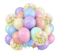 Set di 60 palloncini in lattice con coriandoli misti, 30,5 cm, blu, bianco, rosa, giallo, viola, per matrimoni, compleanni, feste (macaron)