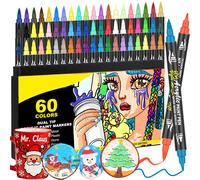 Set di 60 pennarelli acrilici a doppia punta con pennello e punta fine per