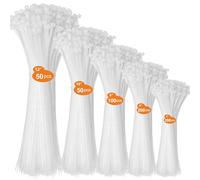 Set di 600 fascette stringicavo bianco, 100/150/200/300 mm, resistenti ai raggi UV, resistenza alla trazione fino a 22 kg, fascette autobloccanti per gestione dei cavi, giardinaggio, casa, officine