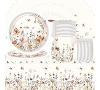 Set di 61 pezzi di stoviglie autunnali con fiori selvatici, feste di compleanno per bambini, inclusi bicchieri di carta, tovaglioli di carta, piatti e tovaglie, per 20 persone