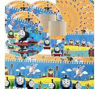 Set di 61 stoviglie Thomas per feste di compleanno per bambini, compresi piatti di carta, bicchieri, tovaglioli e tovaglie, adatte per 20 compleanni per bambini