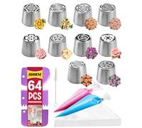 Set di 63 beccucci russi extra large, 10 ugelli a forma di fiore, ugelli XL per glassa per decorare torte 3D con tulipani e crema al burro, bouquet di marshmallow, biscotti e dessert