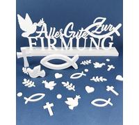 Set di 64 decorazioni da tavolo in legno, scritta "Alles Gute zur Firmung con coriandoli, per ragazze e ragazzi