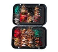 Set di 64 esche da pesca a mosca legate a mano con piume, piccolo motivo a mosca ape, farfalla, ami da pesca 10 # 12 # 14 # in scatola organizer, per pesce persico, trota, salmone, panfish