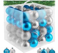 Set di 64 pezzi 6cm palline Natale albero decorazione ornamenti argento azzurro