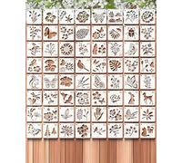 Set di 64 stencil da 7,6 x 7,6 cm, motivo: foglie di fiori, uccelli, stencil in plastica riutilizzabili per fai da te, legno, pavimenti, scrapbooking e decorazioni artigianali