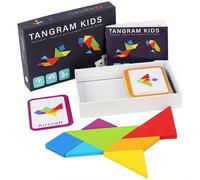 Set di 67 pezzi di puzzle tangram in legno, giocattoli STEM per bambini, include carte a doppia faccia, blocchi di costruzione con motivi geometrici colorati adatti per bambini da 3 a 6 anni, giocatto