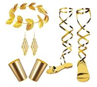 Set di 7 accessori da dea greca, color oro, da donna, con sandali, foglia, copricapo, orecchini da polso, per rave, feste, costumi, decorazioni, 6, Poliuretano Plastica Pelle sintetica