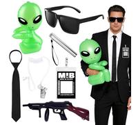 Set di 7 accessori per costume da agente, servizi segreti, accessori per costume con occhiali, cravatta, cuffie, pistola giocattolo gonfiabile, per uomo e donna, carnevale, feste a tema MIB