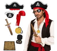 Set di 7 accessori per travestimento da pirata di Halloween, con cappello, mappa, spada, moneta e bussola