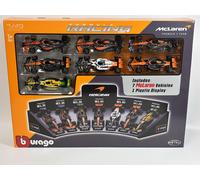 Set Di 7 Auto McLaren Formula 1 Con Supporto Espositivo Scala 1:43 Bburago 38169