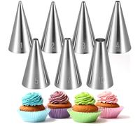 Set di 7 beccucci professionali per sac à poche in acciaio inox, beccucci rotondi, beccucci sottili per cuocere, sacchetti per panna, biscotti, pasta sfoglia, ciambelle