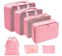 Set di 7 borse organizer da viaggio in twill, spessa, impermeabile, per organizzare vestiti, 7 set (rosa)