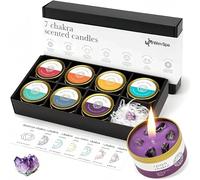 Set di 7 candele profumate Chakra con cristalli, cera di soia e 10% oli essenziali, con bracciale di cristallo, perfetto per meditazione, yoga e consapevolezza, Wim Spa [l'originale]
