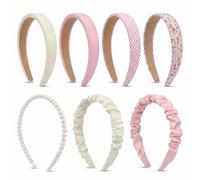 Set di 7 Cerchietti per Capelli Donna, Fasce per Capelli in Stile Diverso, Collezione Rosa, Include Cerchietto Bombato, con Perle e a Fiori, Accessori Moda Antiscivolo per Ragazze