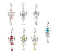 Set di 7 ciondoli a forma di ala angelica, progettati con perle finte e dettagli floreali per un uso versatile e decorativo
