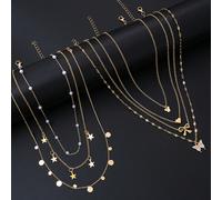 Set di 7 collane con pendenti minimalisti a forma di cuore, farfalla, stella e fiocco con strass, per donna, adatto per uso quotidiano, ideale come regalo per appuntamenti, vacanze, San Valentino, mam
