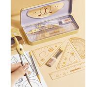 Set di 7 compasso, goniometro e righello, per disegnare e misurare il disegno, kit di righelli e righelli per la scuola di classe (Capibara)