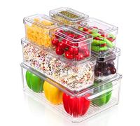 Set di 7 Contenitori Frigo Trasparente,Organizer Frigorifero con Coperchio Senza BPA,Contenitori Organizzatori Per Cucina,Contenitori Impilabili per Frigo Adatto per frigoriferi, cucine, armadi