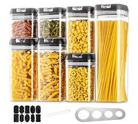 Set di 7 contenitori per cucina con coperchio nero facile impilabile, per spaghetti cereali