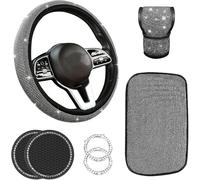 Set di 7 coprivolanti luccicanti, con strass, morbidi, antiscivolo, per donne e ragazze, accessori universali per auto adatti per volante da 37 a 38 cm W