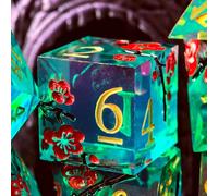 Set di 7 dadi DND con bordi a rasoio e fiori, per giochi da tavolo Dungeons e Dragon