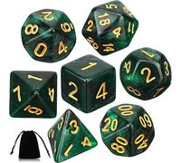 Set di 7 Dadi DND Poliedrici con Custodia Nera per Dungeons And Dragons Giochi di Ruolo per Pathfinder Società (Nebulosa Nera Verde)