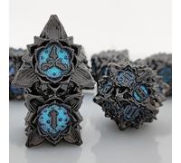 Set di 7 dadi in metallo solido DND, set di dadi in metallo di loto, per giochi da tavolo Pathfinder Warhammer RPG, colore nero e blu