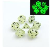 Set di 7 dadi poliedrici fosforescenti (set da 7) | Dadi per giochi di ruolo | D4, D6, D8, D10, D%, D12 e D20 (Aqua)