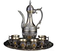 Set di 7 decanter per vino in bronzo anticato in lega di zinco, con vassoio e 6 bicchieri, per sala da pranzo a casa e servire feste (giallo bronzo)