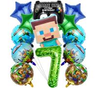 Set di 7 decorazioni per il compleanno, 13 pezzi, Pixel Ballon Party Pack per ragazzi | Minecraft Gamer sacchetti di compleanno, palloncini e decorazioni per bambini | sacchetti regalo per 7 anni di
