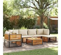 Set di 7 divani da giardino, in legno massello di acacia e acciaio, colore bianco crema, per terrazze, balconi, verande, comodi sedili, durevoli