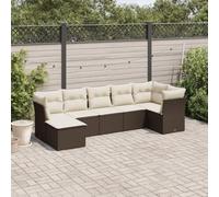 Set di 7 divani da giardino in polyrattan marrone con cuscino bianco panna, modulare per esterni, per terrazza, balcone, cortile, resistente ai raggi UV, portata 110 kg