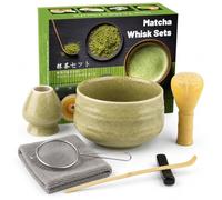 Set di 7 fruste Matcha con ciotola e supporto per frusta, set da tè Matcha con frusta in plastica, paletta, setaccio e panno, kit per la preparazione del tè giapponese per cerimonia del tè in casa