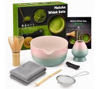 Set di 7 fruste per Matcha, in bambù, con frusta per tè matcha, supporto per frusta, ciotola, paletta, setaccio, panno assorbente, set per cerimonia del tè giapponese, per uso domestico o come regalo
