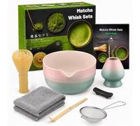 Set di 7 fruste per matcha, in plastica, con frusta per matcha, supporto per frusta, ciotola, paletta, setaccio, panno assorbente, set per cerimonia del tè giapponese, per uso domestico o come regalo