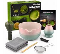 Set di 7 fruste per matcha, in plastica, con frusta per matcha, supporto per frusta, ciotola, paletta, setaccio, panno assorbente, set per cerimonia del tè giapponese, per uso domestico o come regalo
