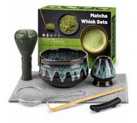 Set di 7 fruste per Matcha, in plastica, con supporto per frusta, ciotola, paletta, setaccio, panno assorbente, set per cerimonia del tè giapponese, per uso domestico o come regalo, verde rete