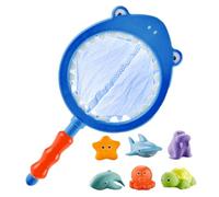 Set di 7 Giocattoli da Bagno per Bambini con Suono Cambio Colore e Spruzzi d'Acqua Morbidi e sicuri con Rete da Pesca per Giardino Spiaggia casa.