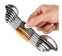Set di 7 misurini magnetici in acciaio inox impilabile, cucchiaio da cucchiaino bifacciale per misurare ingredienti secchi e liquidi, adatto in vaso di spezie
