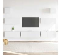 Set di 7 Mobili TV in Legno Composito con Design Moderno e Spazio Contenitivo, Perfetto come Armadietto per TV o Madia Soggiorno Moderna, Bianco, 2x80x30x30 cm, 1x100x30x30 cm e 2x30.5x30x30 cm