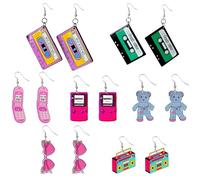 Set di 7 orecchini retrò stile Y2K - elementi anni 80/90 (cassetta, telefono pieghevole, occhiali a cuore) - regalo di Nostalgia per festa, regalo donna/ragazza, accessori di fascino